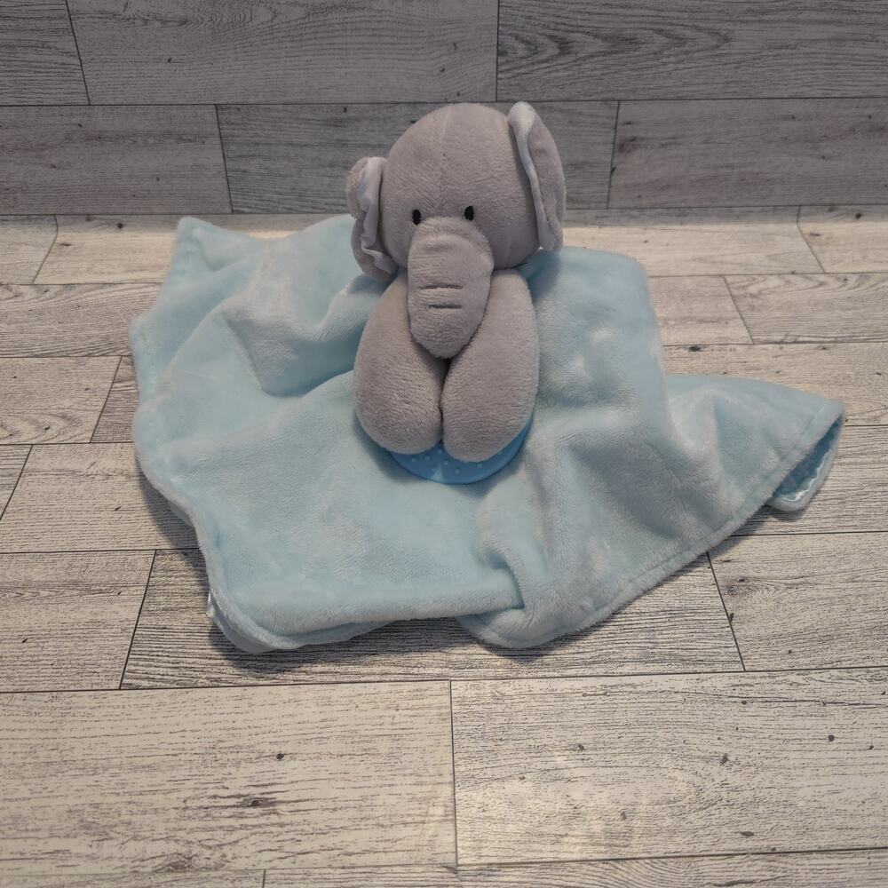 Forever Baby Gray Blue Elephant Lovey Security Blanket Crinkle Teether Satin